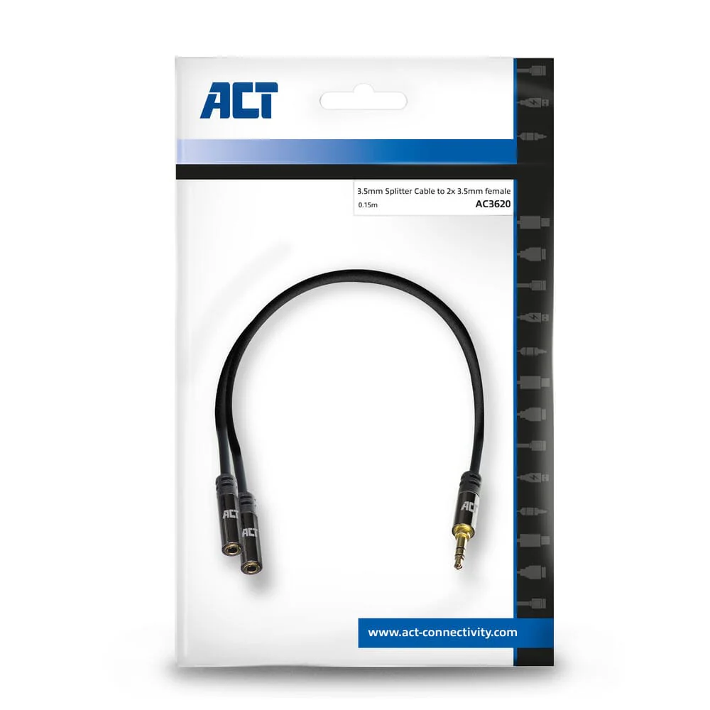 ACT 0,15m HQ audio splitterkabel 3,5 mm jack male 2x female - Image 5