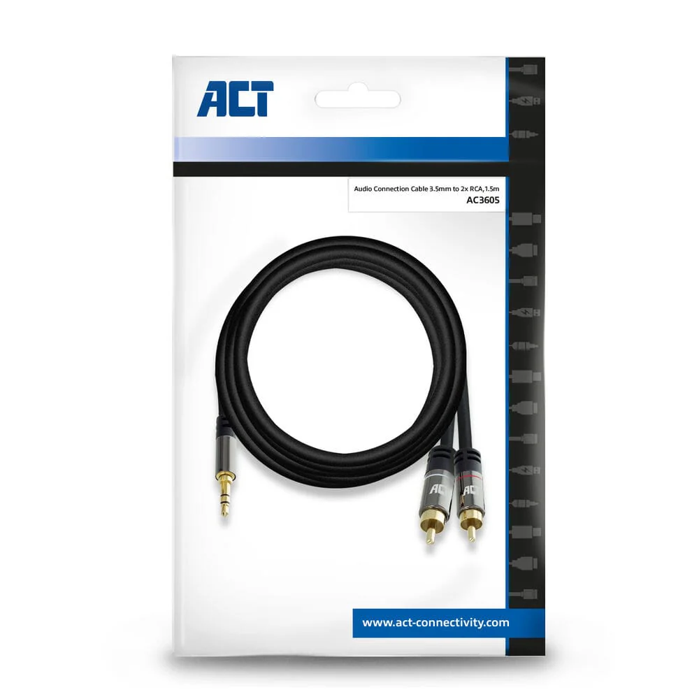 ACT 1,5 meter HQ audio 1x 3,5mm jack male - 2x tulp male - Image 10