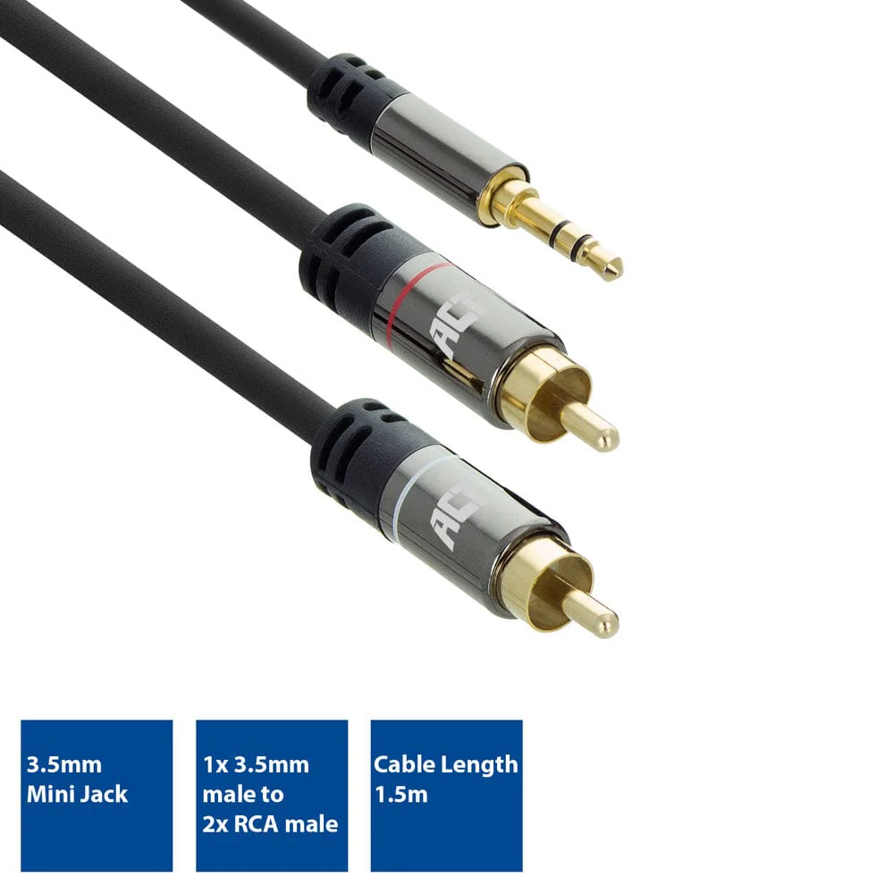 ACT 1,5 meter HQ audio 1x 3,5mm jack male - 2x tulp male - Image 7