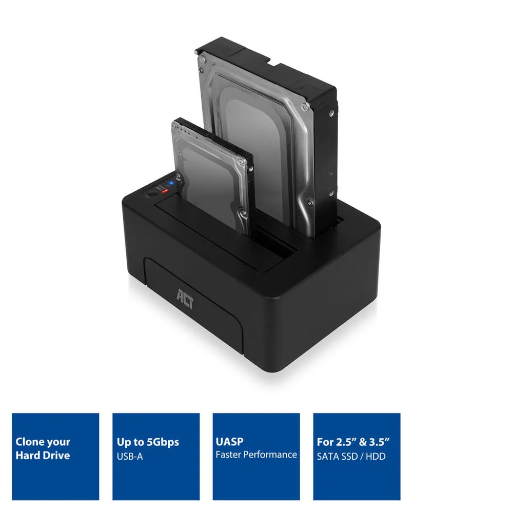 ACT 2,5 en 3,5 inch SATA Dual harde schijf dock USB 3.2 Gen1 - Image 2