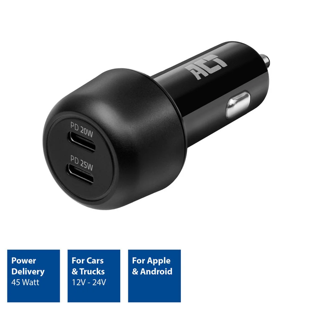 ACT 2-poorts USB-C Fast Charge Autolader 45W - Image 2
