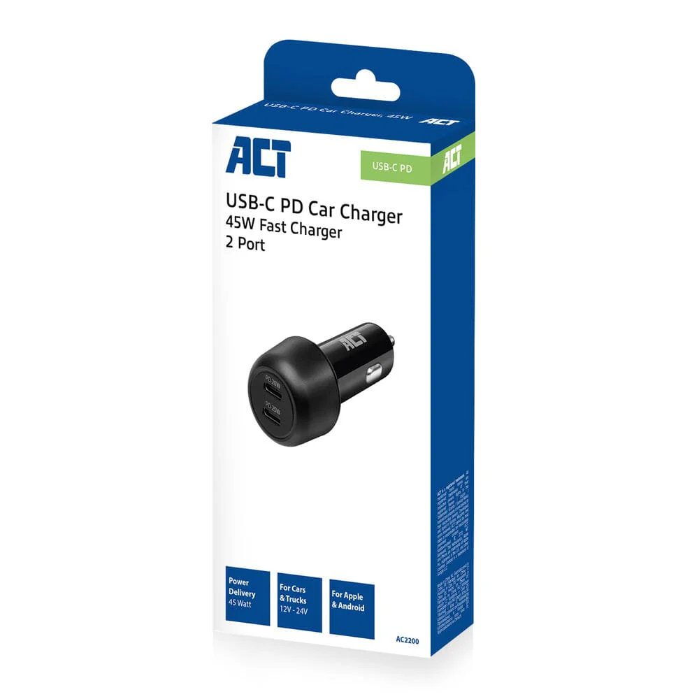 ACT 2-poorts USB-C Fast Charge Autolader 45W - Image 8