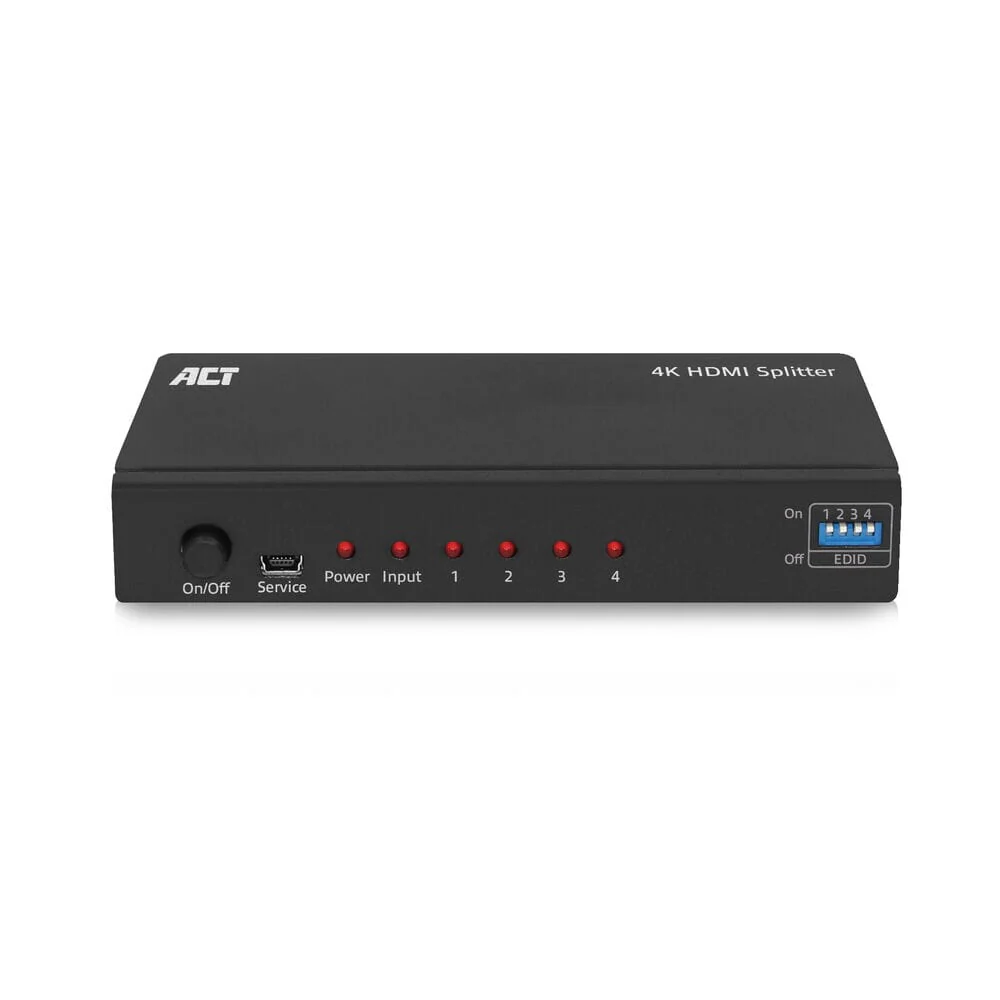 ACT 4K HDMI splitter, 1 in 4 out, EDID ondersteuning