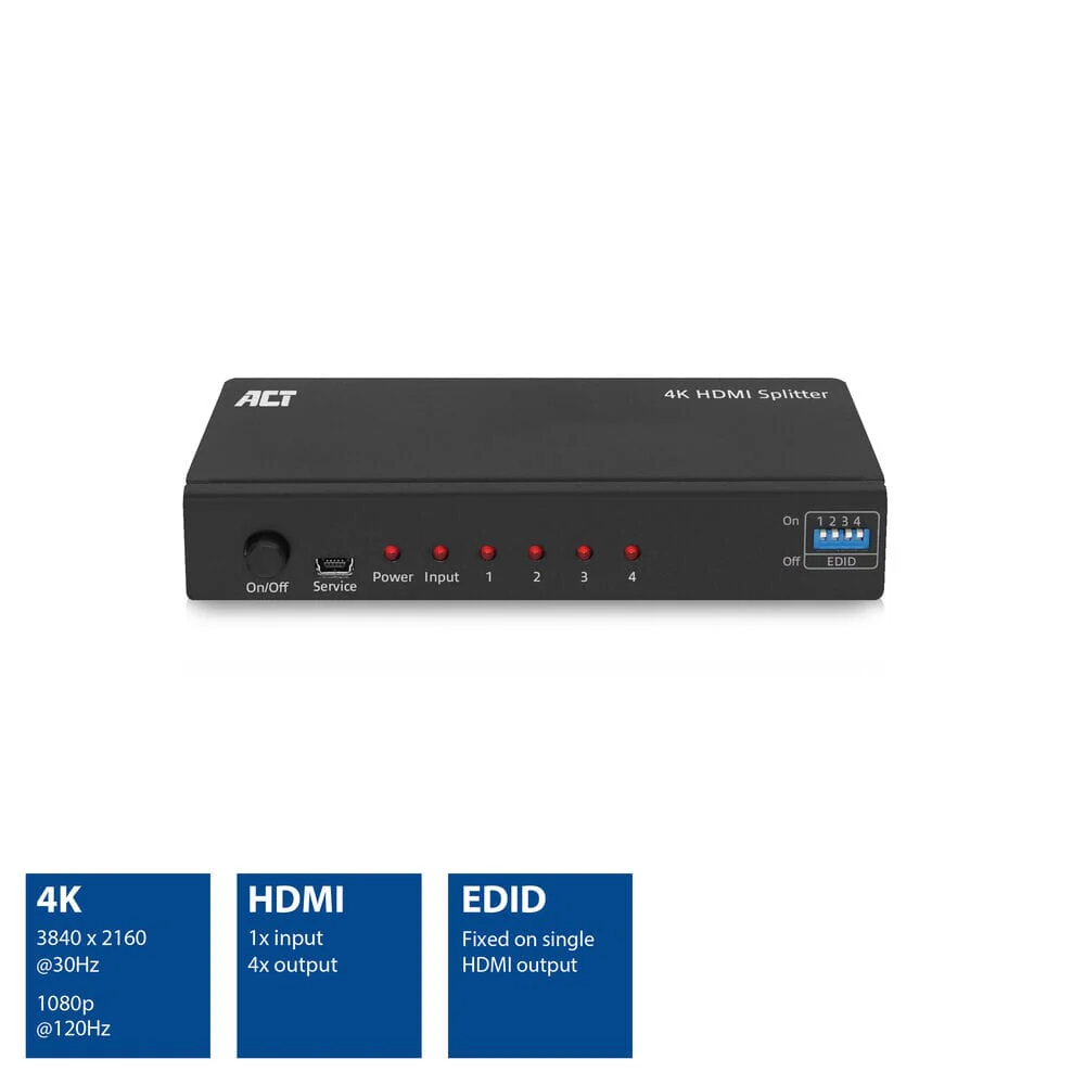 ACT 4K HDMI splitter, 1 in 4 out, EDID ondersteuning - Image 2