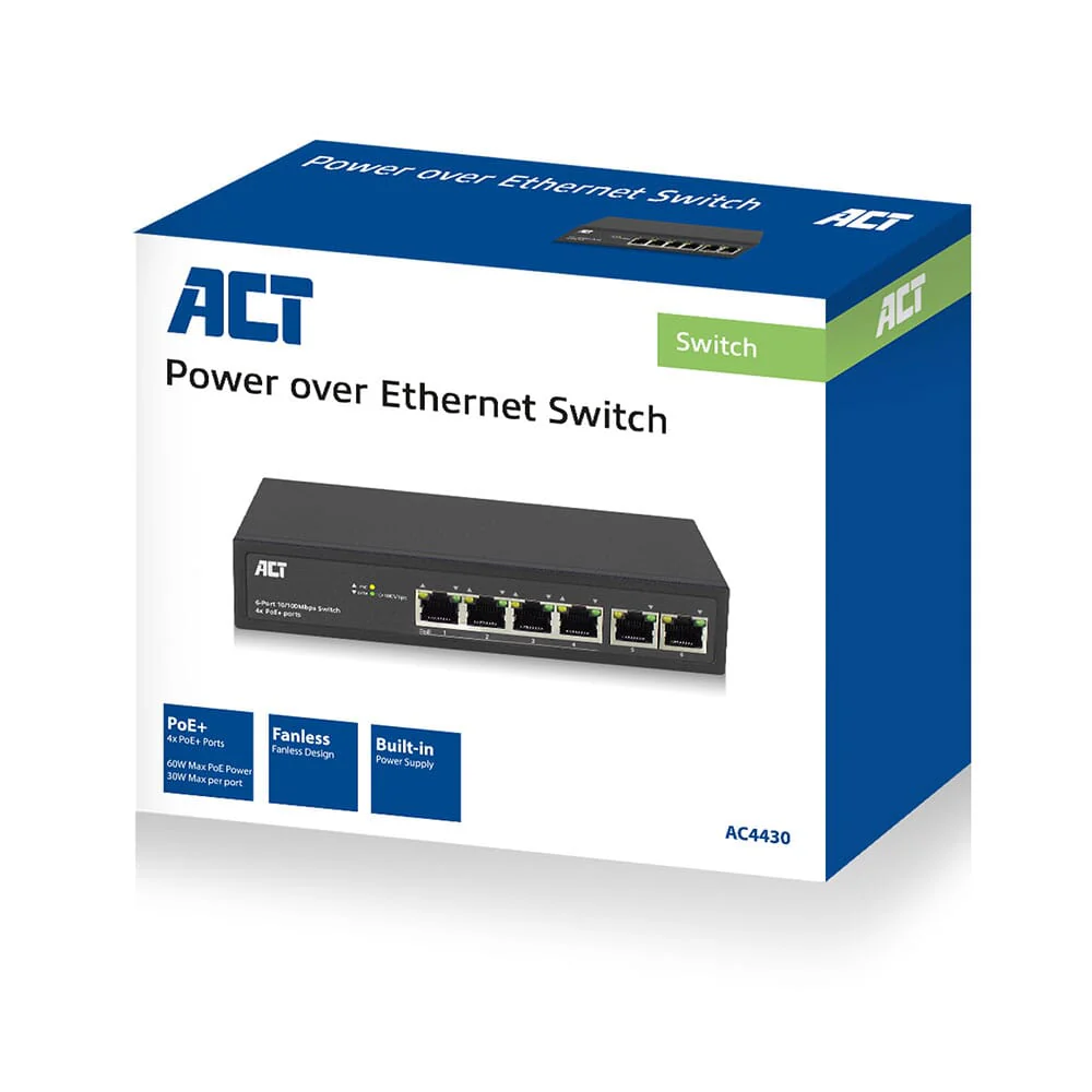 ACT 6 poorts netwerkswitch 10/100Mbps. 4x PoE+ (30W) poorten - Image 4