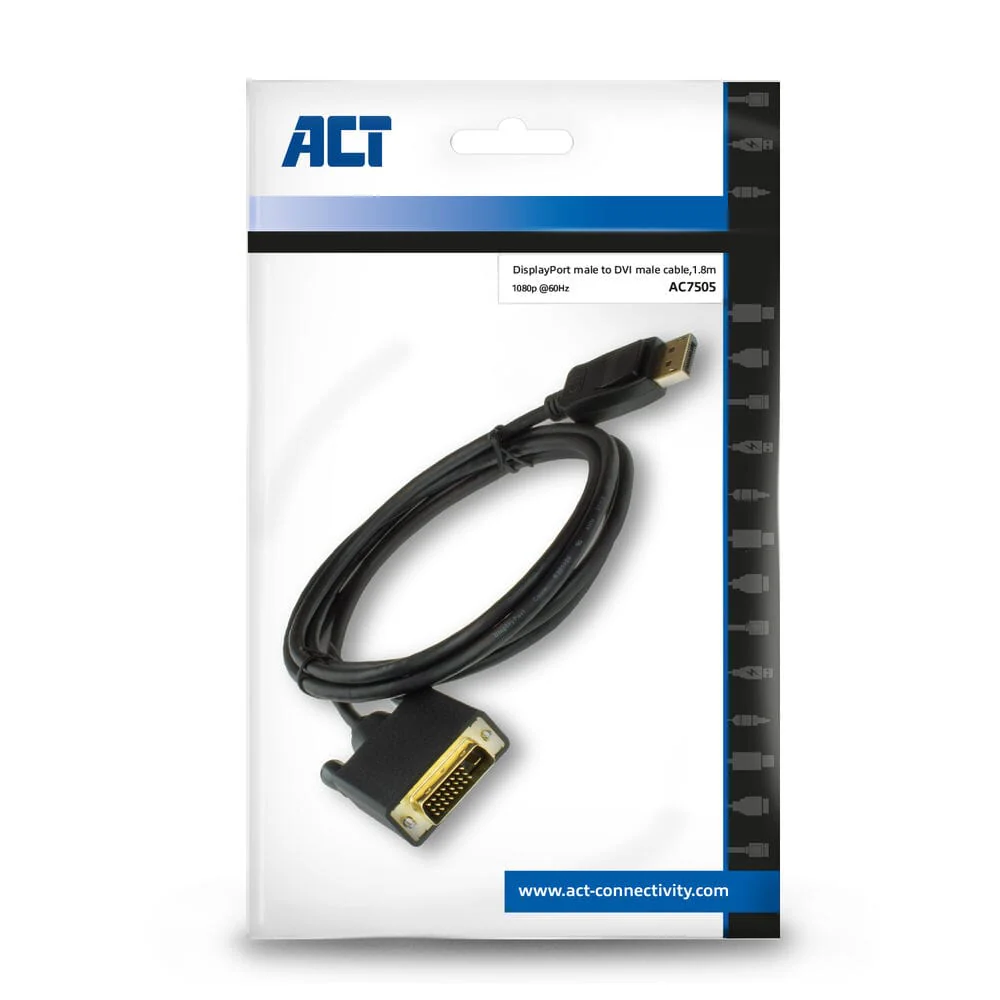 ACT DisplayPort naar DVI male aansluitkabel, Zip Bag - Image 4