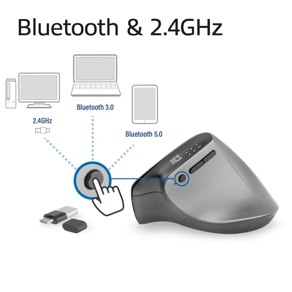ACT Draadloze Ergonomische Muis met Bluetooth en USB-C/USB-A - Image 4