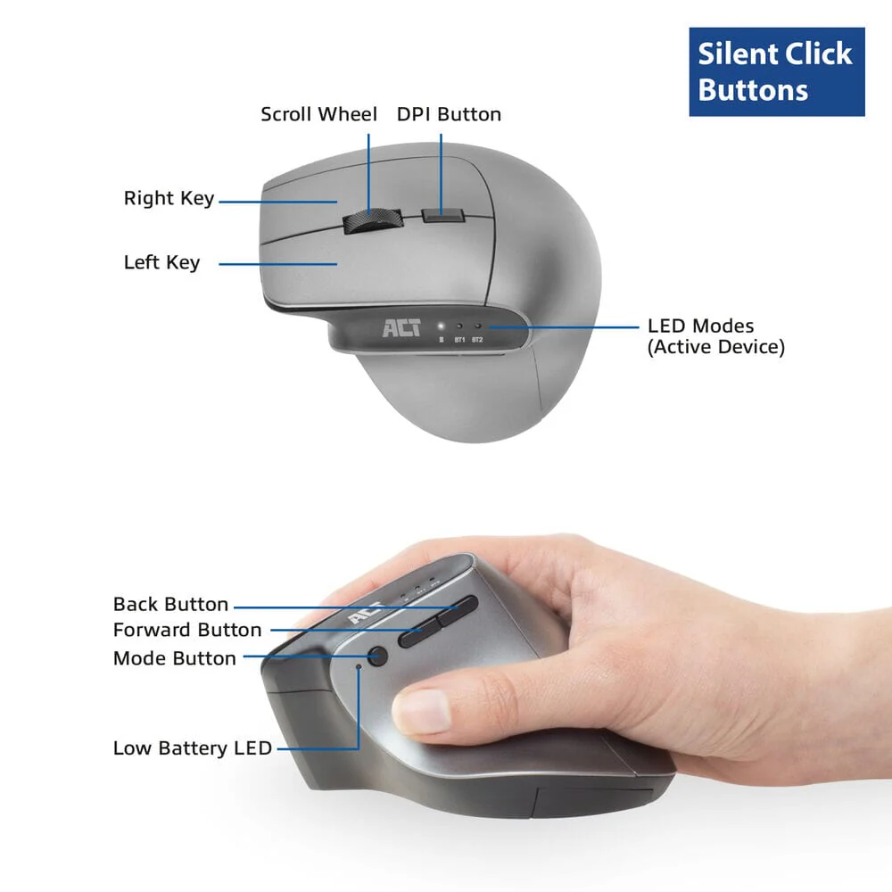 ACT Draadloze Ergonomische Muis met Bluetooth en USB-C/USB-A - Image 5