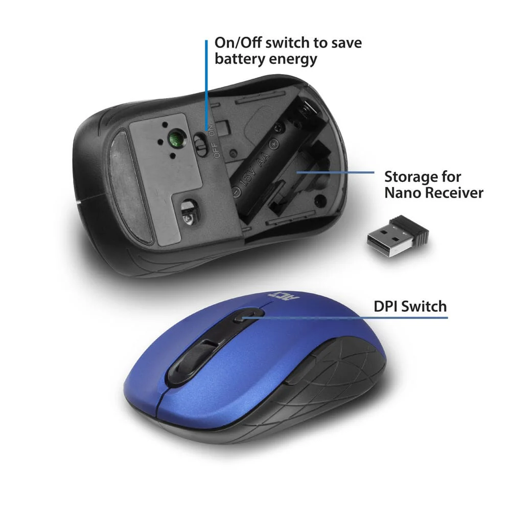 ACT Draadloze muis, USB nano-ontvanger, 1600 dpi, blauw - Image 4