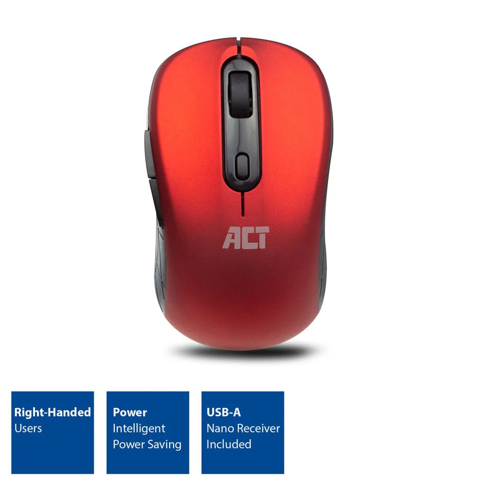 ACT Draadloze muis, USB nano-ontvanger, 1600 dpi, rood - Image 2