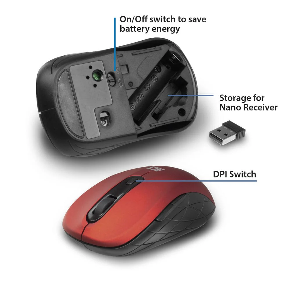 ACT Draadloze muis, USB nano-ontvanger, 1600 dpi, rood - Image 4