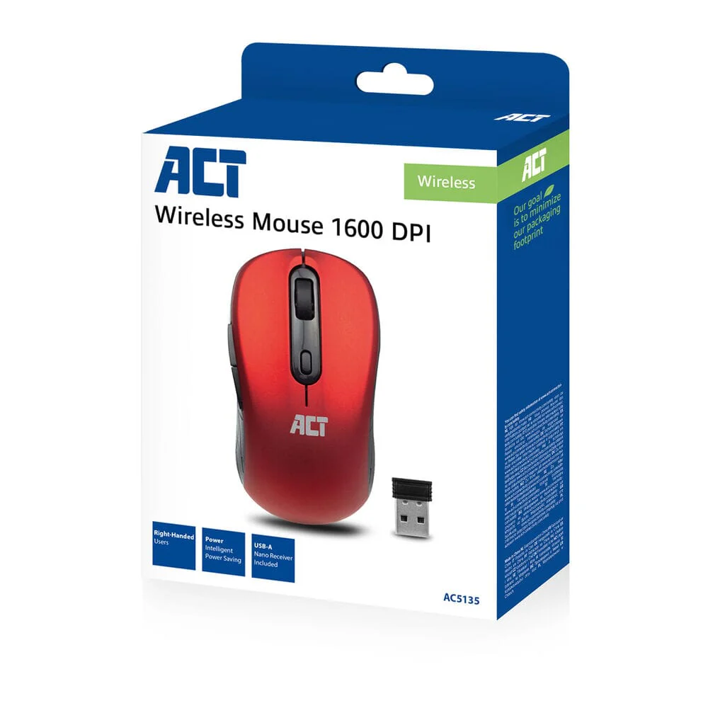 ACT Draadloze muis, USB nano-ontvanger, 1600 dpi, rood - Image 5
