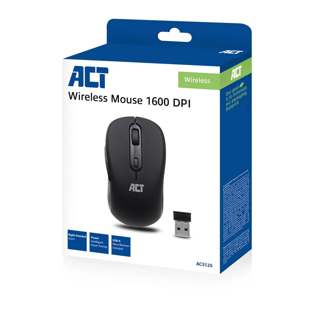 ACT Draadloze muis, USB nano-ontvanger, 1600 dpi, zwart - Image 3
