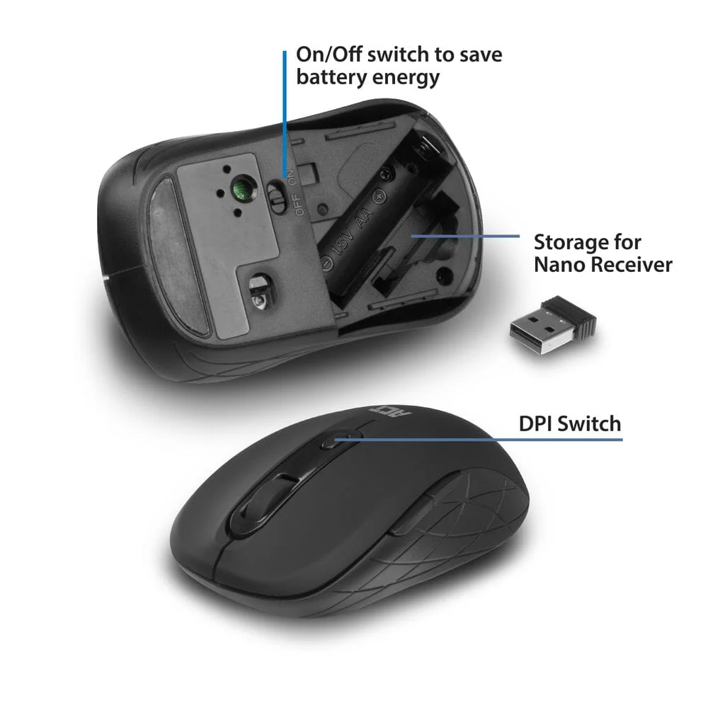 ACT Draadloze muis, USB nano-ontvanger, 1600 dpi, zwart - Image 4