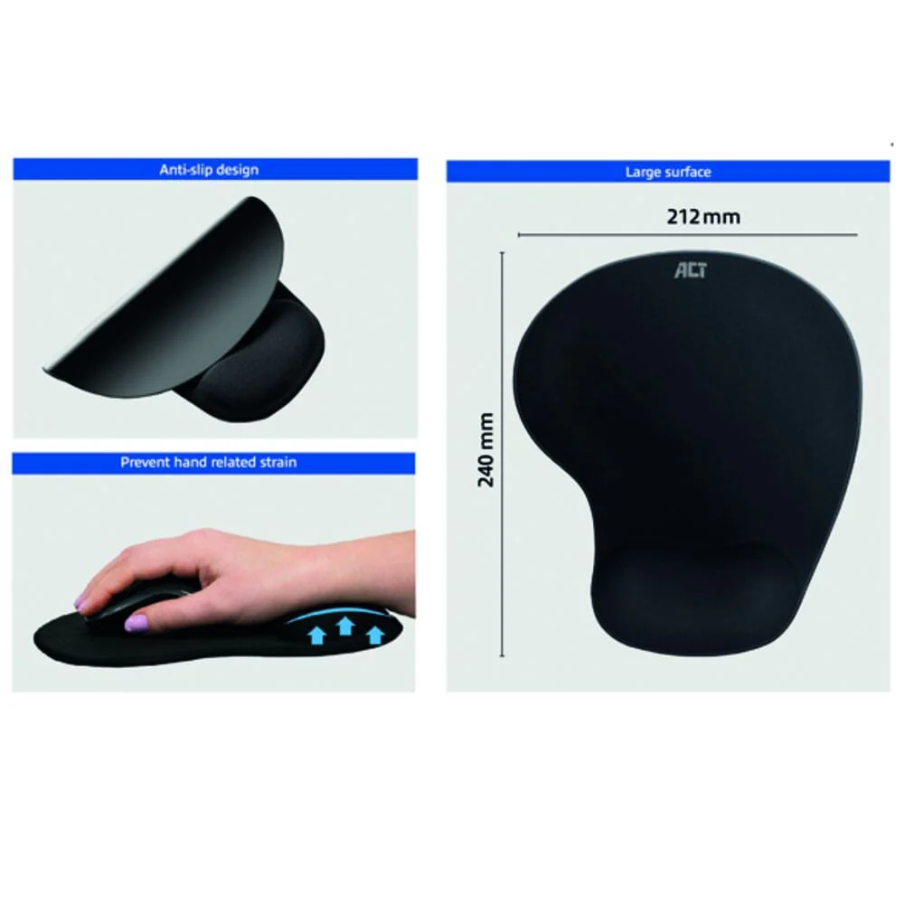 ACT Ergonomische muismat met polssteun, zwart - Image 7