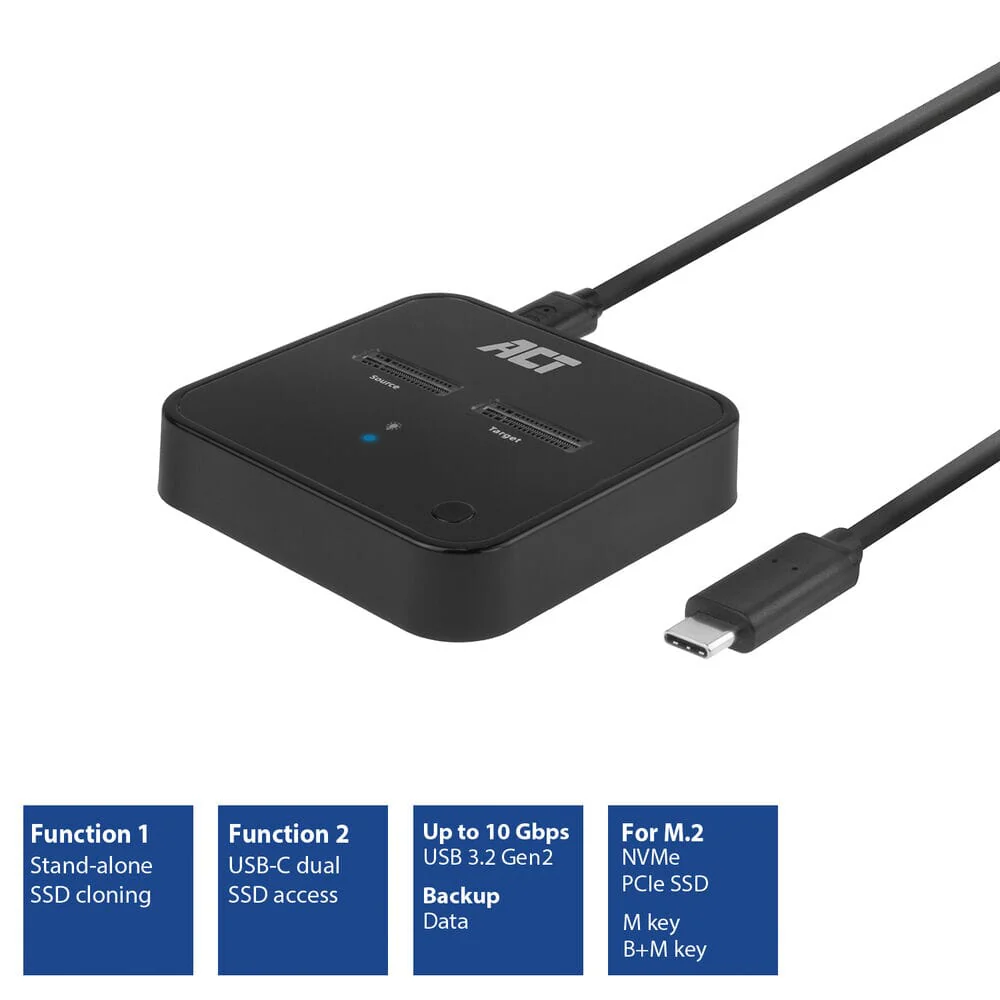 ACT M.2 NVMe/PCIe dual SSD docking clone USB-C 3.2 Gen2 - Image 3
