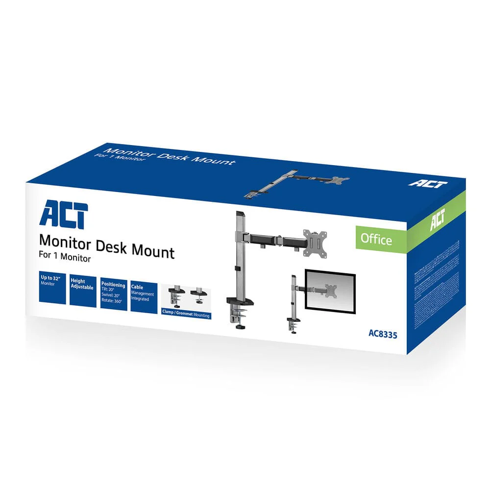 ACT Monitorarm office, 1 scherm, zilver - Image 8