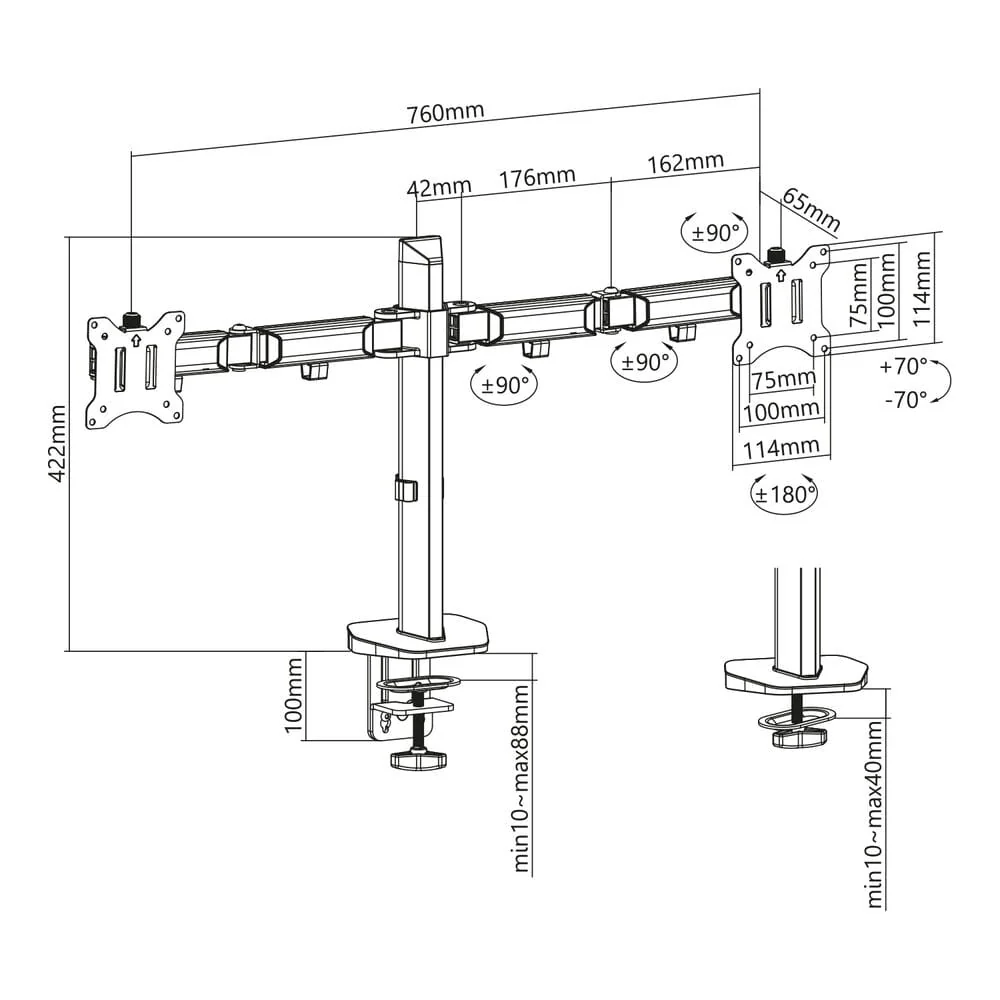 ACT Monitorarm office, 2 schermen, zilver - Image 6