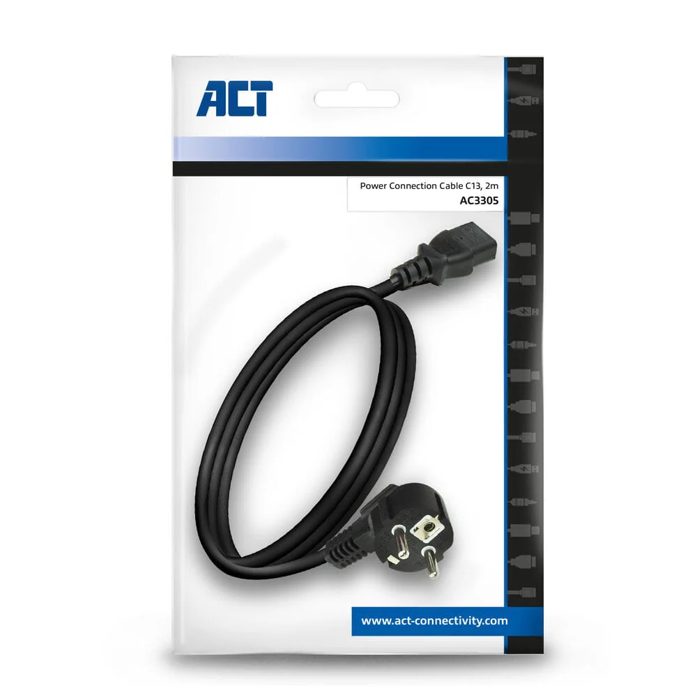 ACT Netsnoer CEE 7/7 male (haaks) - C13 zwart 2 m - Image 4