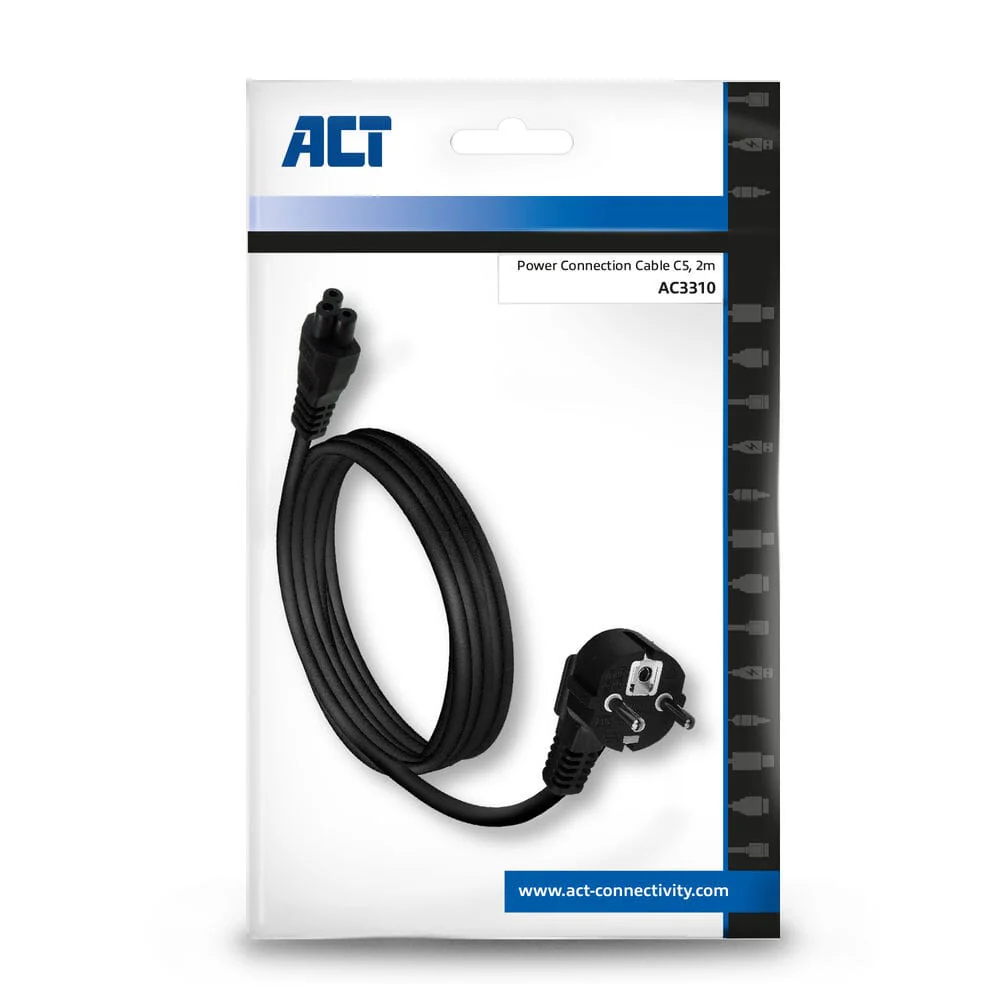 ACT Netsnoer CEE7/7 male (haaks) - C5 zwart 2 m, Zip Bag - Image 4