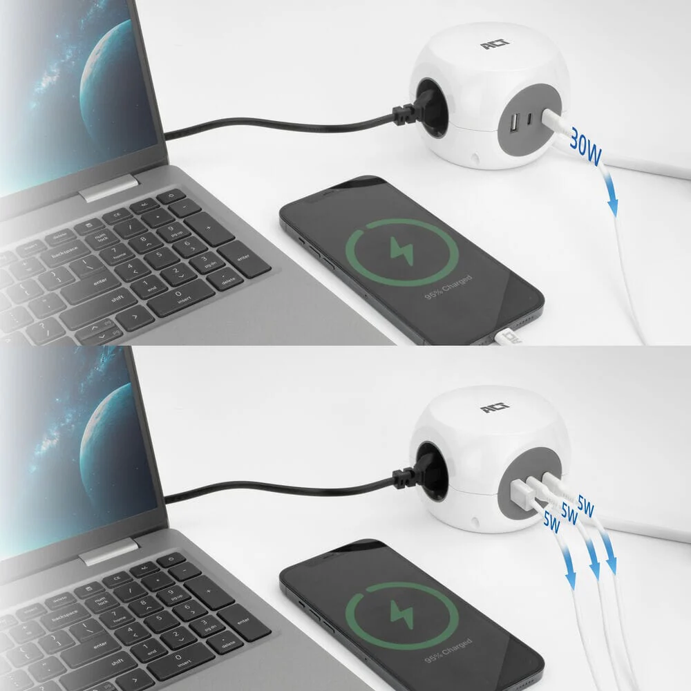 ACT Power strip cube with 3 sockets (type E), 30W PD - Image 2