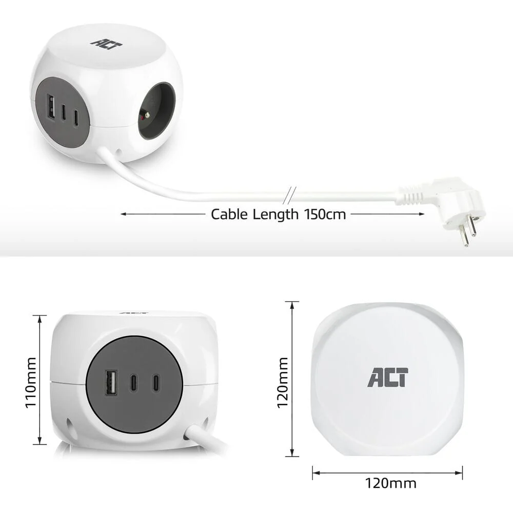 ACT Power strip cube with 3 sockets (type E), 30W PD - Image 7