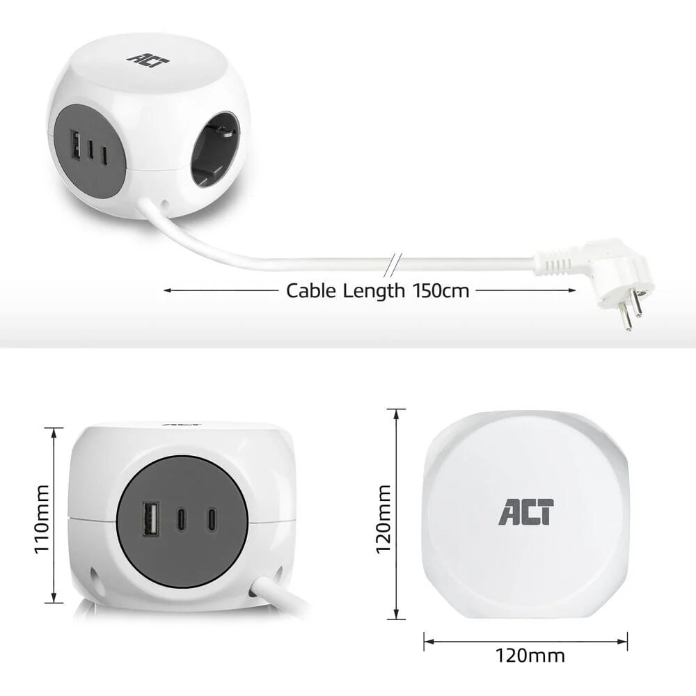 ACT Power strip cube with 3 sockets (type F), 30W PD - Image 7