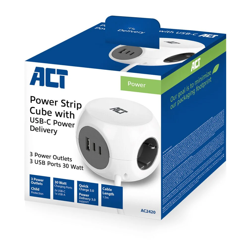 ACT Power strip cube with 3 sockets (type F), 30W PD - Image 8