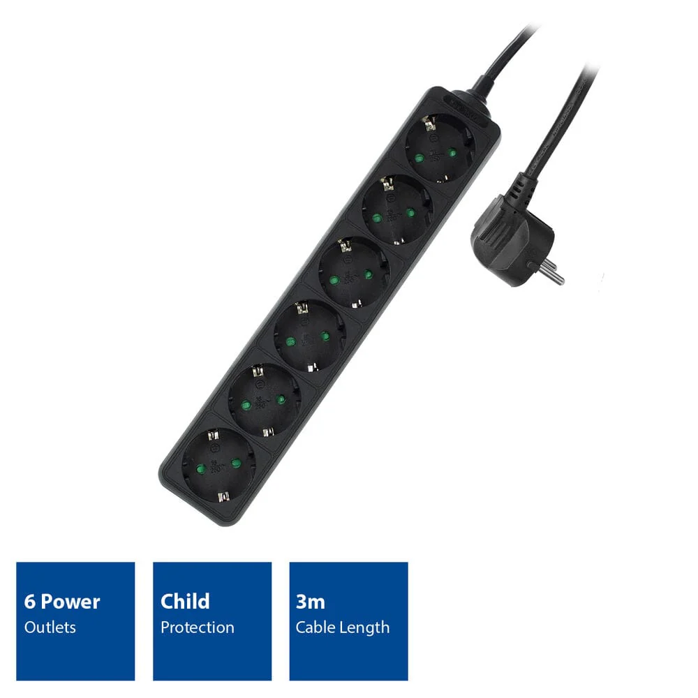ACT Stekkerdoos, 6 sockets, 3 m, zwart - Image 2