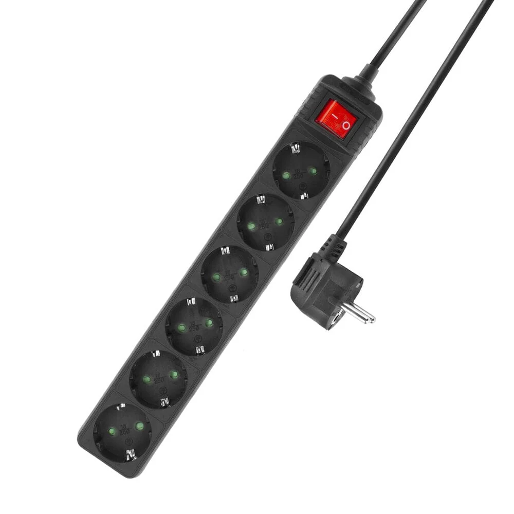ACT Stekkerdoos met lichtgevende schakelaar, 6 sockets, 3 m
