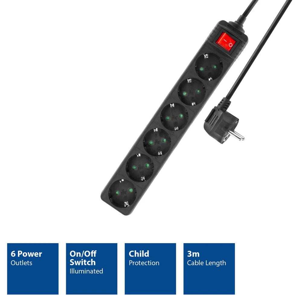 ACT Stekkerdoos met lichtgevende schakelaar, 6 sockets, 3 m - Image 2