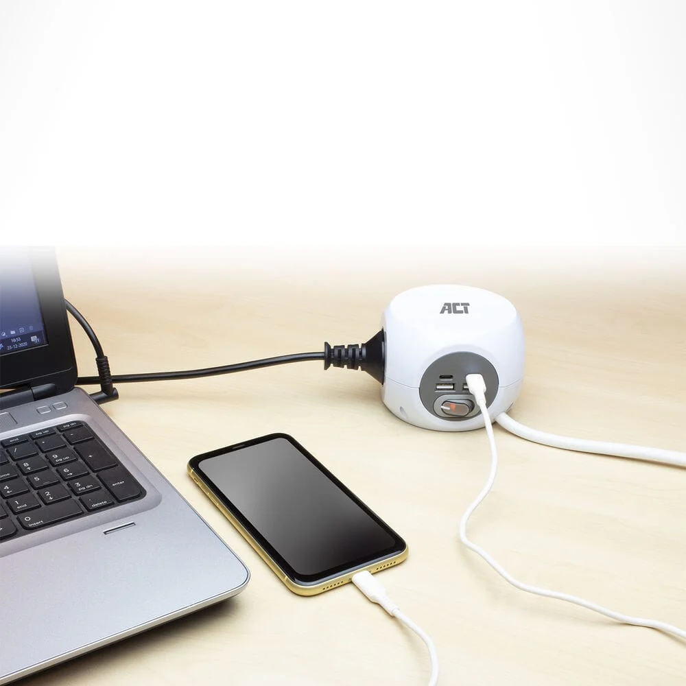 ACT Stekkerdoos met USB-C/A-poorten, 3 sockets, 1,5m, wit - Image 5
