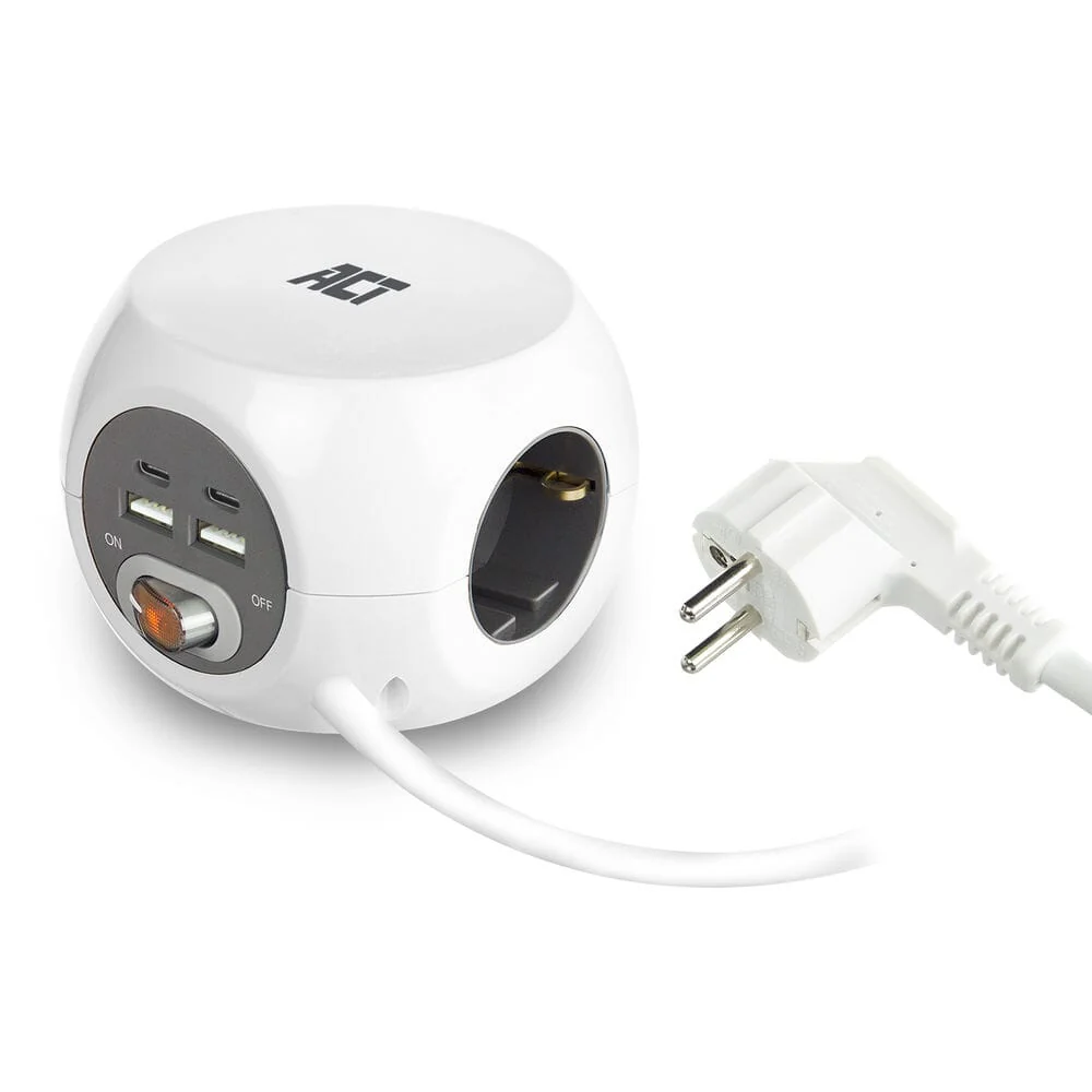 ACT Stekkerdoos met USB-C/A-poorten, 3 sockets, 1,5m, wit - Image 7
