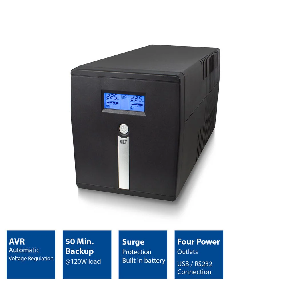 ACT UPS 1000 VA 2x IEC C13 2x type F female, 1x USB 1x RS232 - Image 2