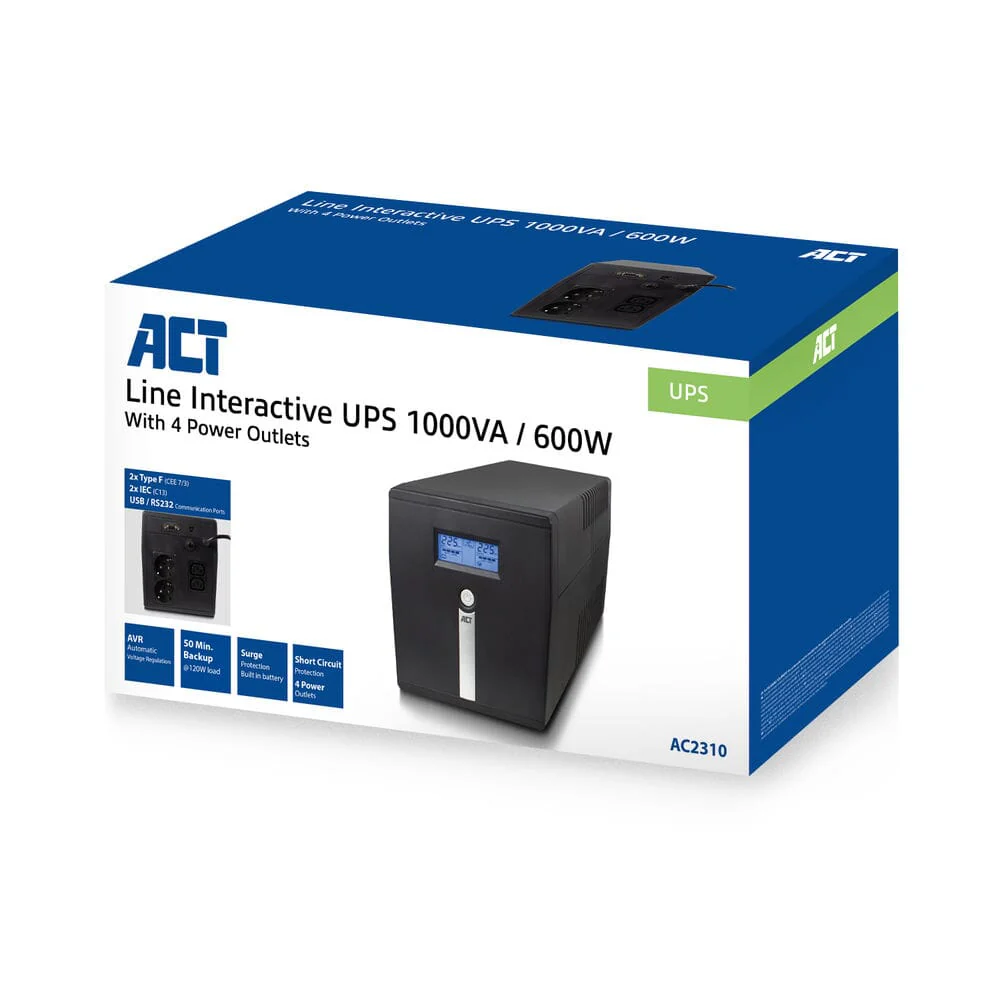 ACT UPS 1000 VA 2x IEC C13 2x type F female, 1x USB 1x RS232 - Image 4