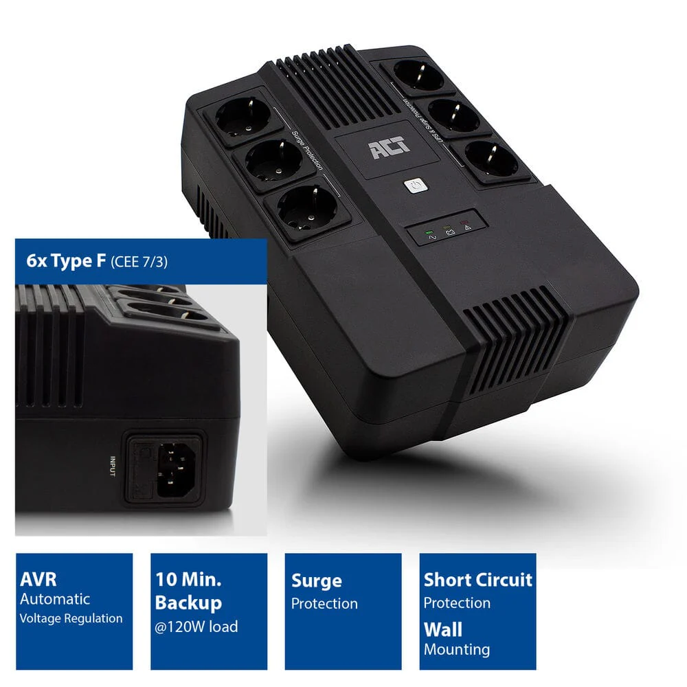 ACT UPS, 600VA, 6x Type F outlet, 1x IEC C14 input, 230V AVR - Image 5