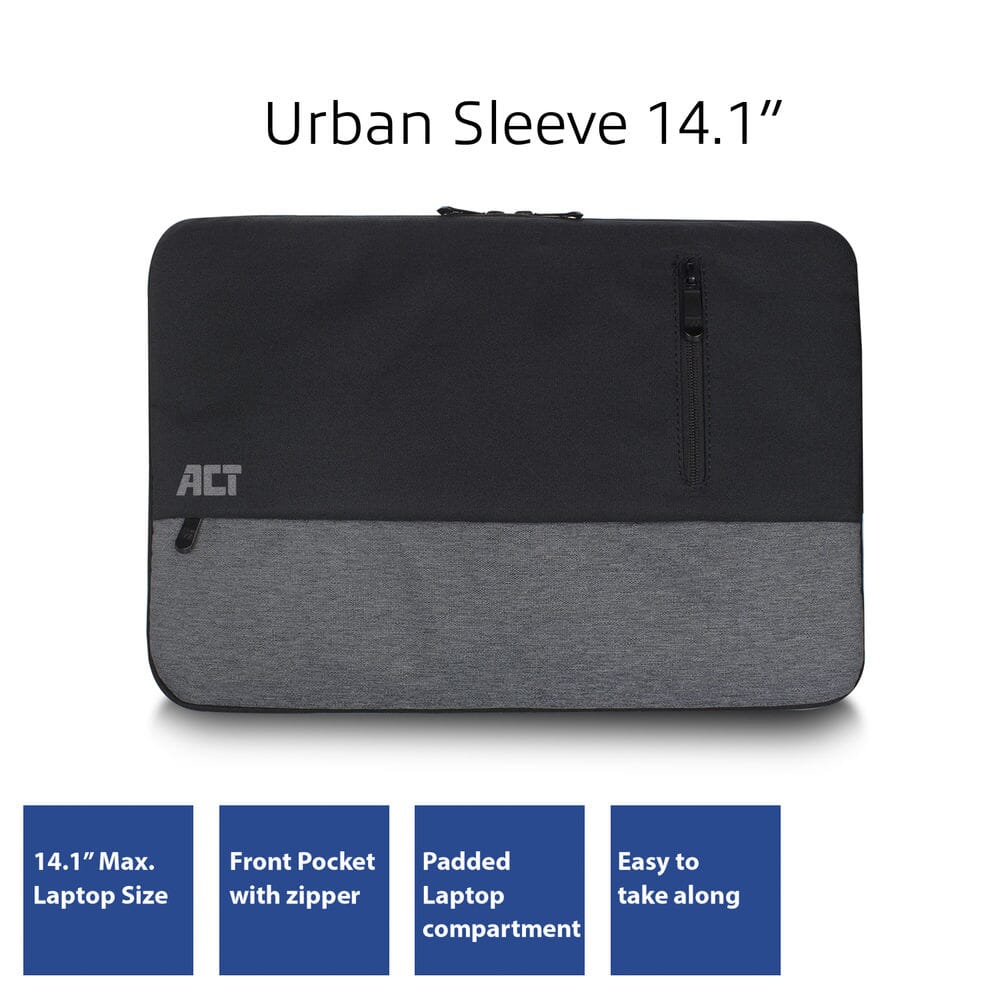 ACT Urban, laptop sleeve 14.1 inch, zwart/grijs - Image 2