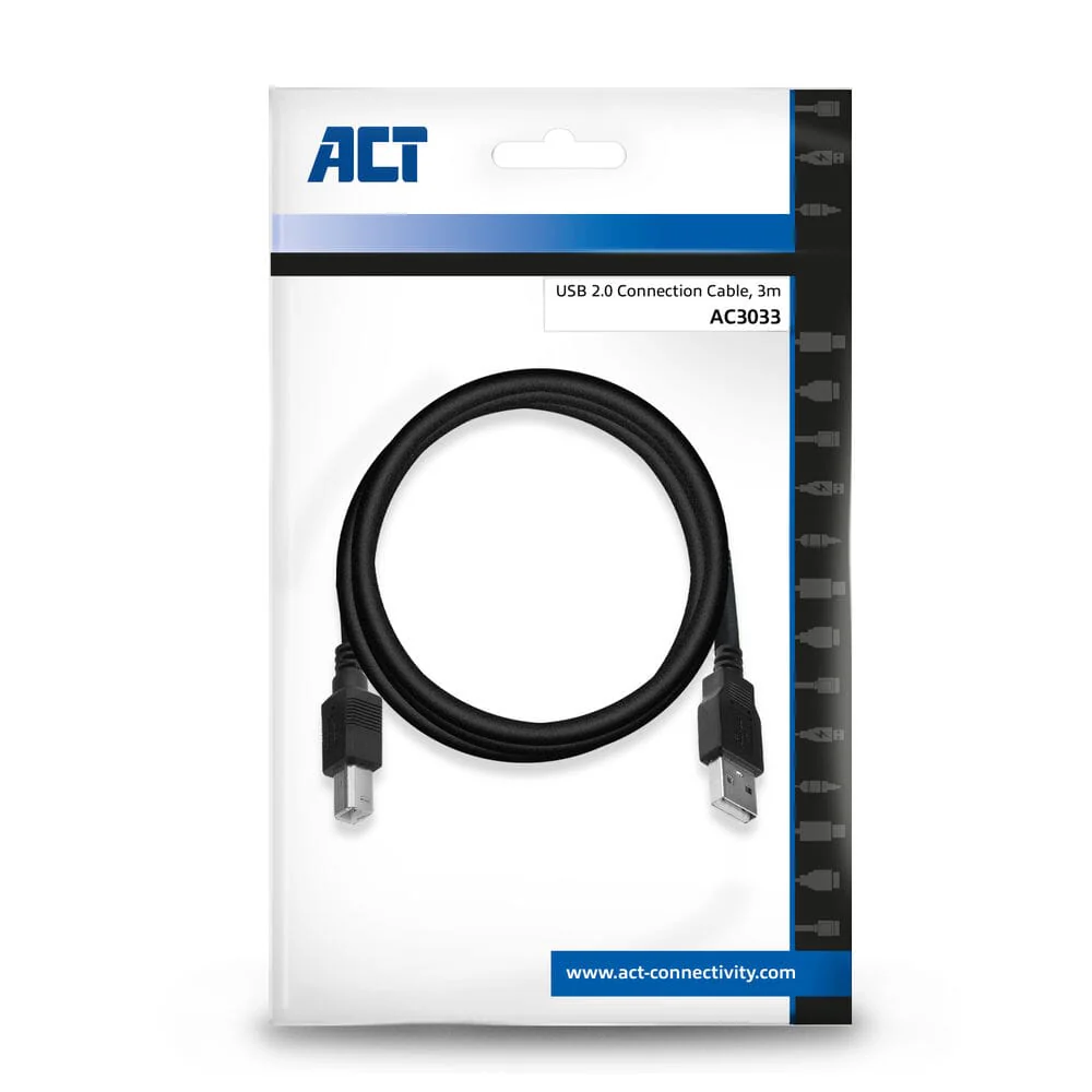 ACT USB 2.0 aansluitkabel A male - B male, 3 meter - Image 2