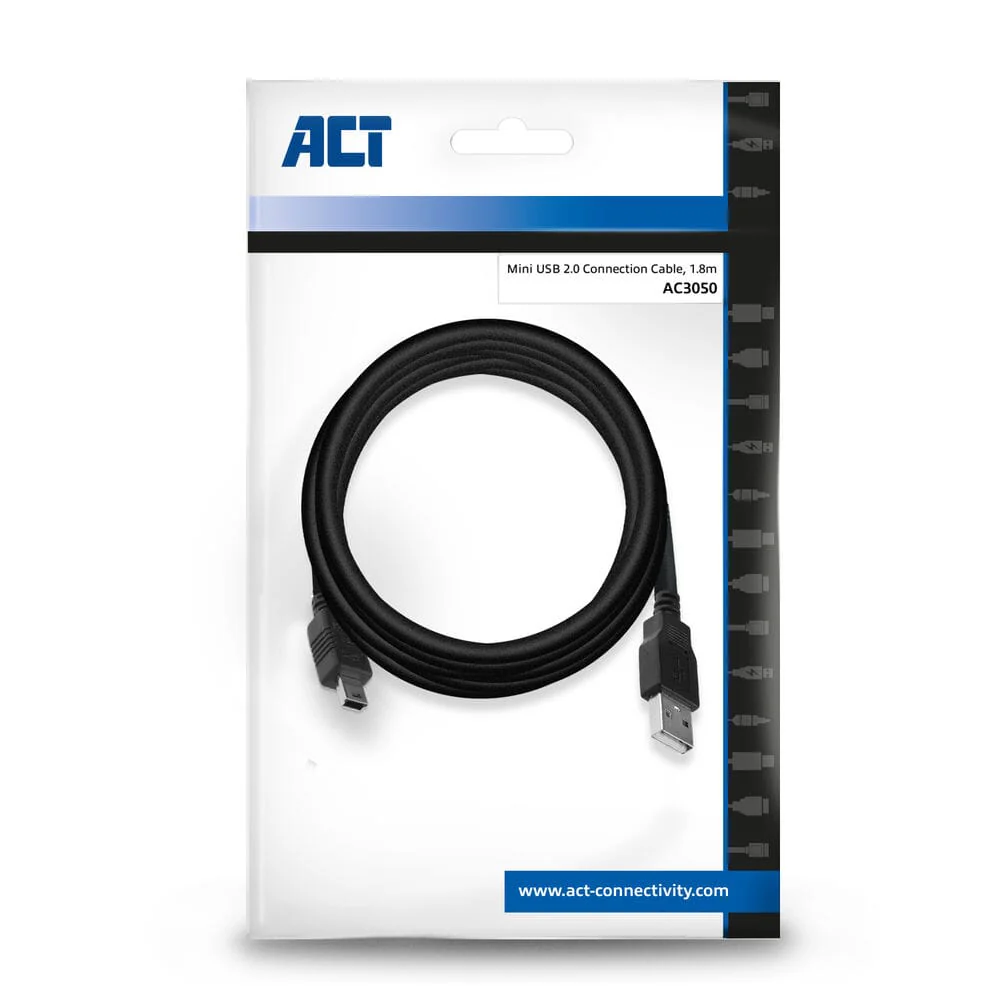 ACT USB 2.0 aansluitkabel A male - B mini male 1,8 meter - Image 2
