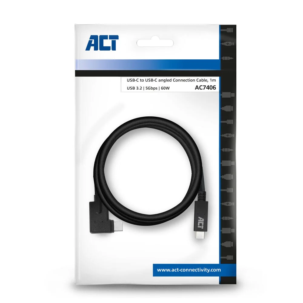 ACT USB 3.2 Gen1 aansluitkabel C male - C male (haaks) 1m - Image 7