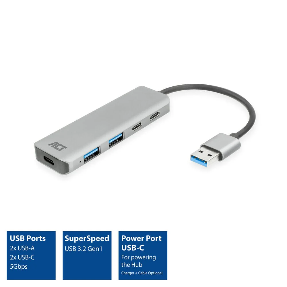 ACT USB-A hub 3.0, 2x USB-A, 2x USB-C - Image 2