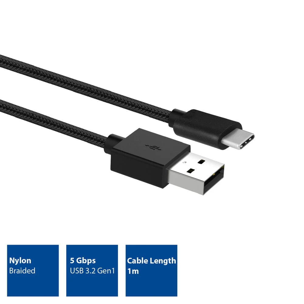 ACT USB-A male naar USB-C male laad en sync kabel 1m nylon - Image 2