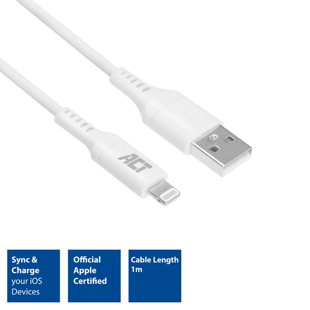 ACT USB A naar Lightning laad- en datakabel 1m MFI certified - Image 2