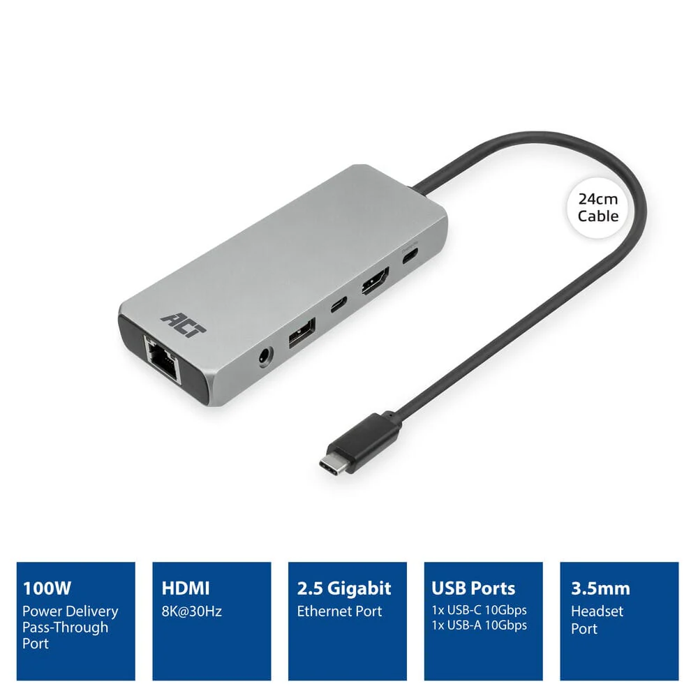 ACT USB-C 4K / 8K 60Hz docking station for 1 HDMI monitor - Image 6