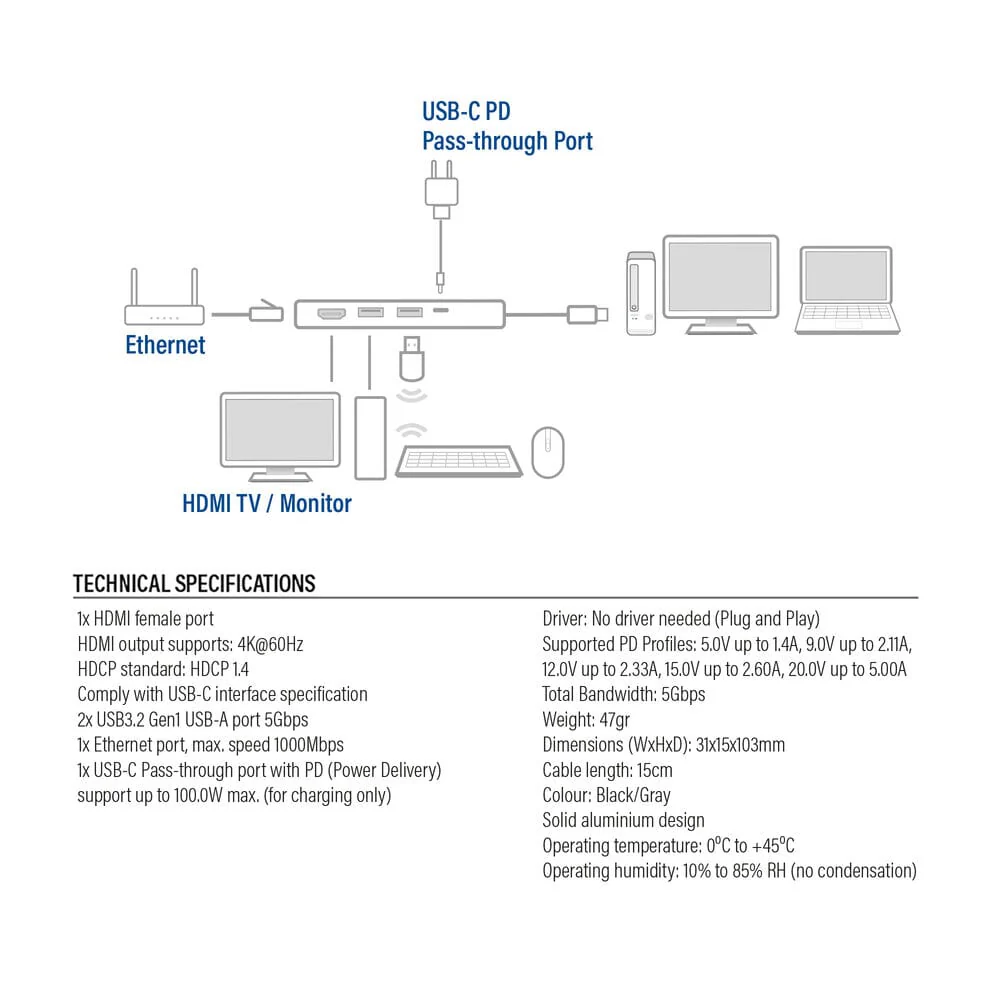 ACT USB-C 4K docking station for HDMI monitor, ethernet PD - Image 7