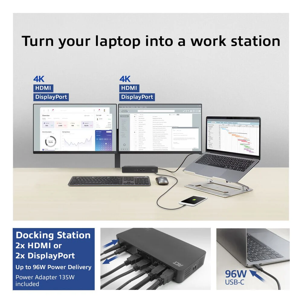 ACT USB-C Docking Station 4K, voor 2 monitoren - Image 10