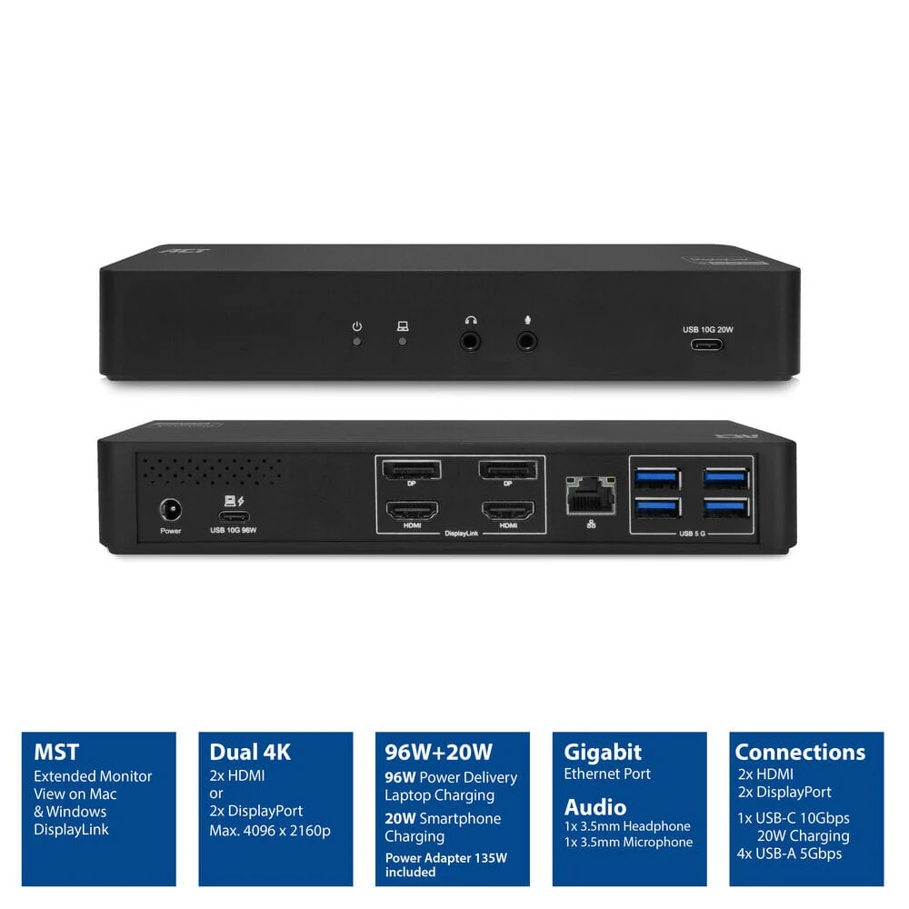 ACT USB-C Docking Station 4K, voor 2 monitoren - Image 3