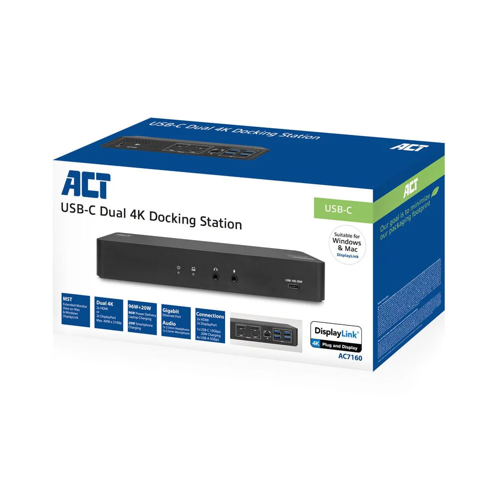 ACT USB-C Docking Station 4K, voor 2 monitoren - Image 9