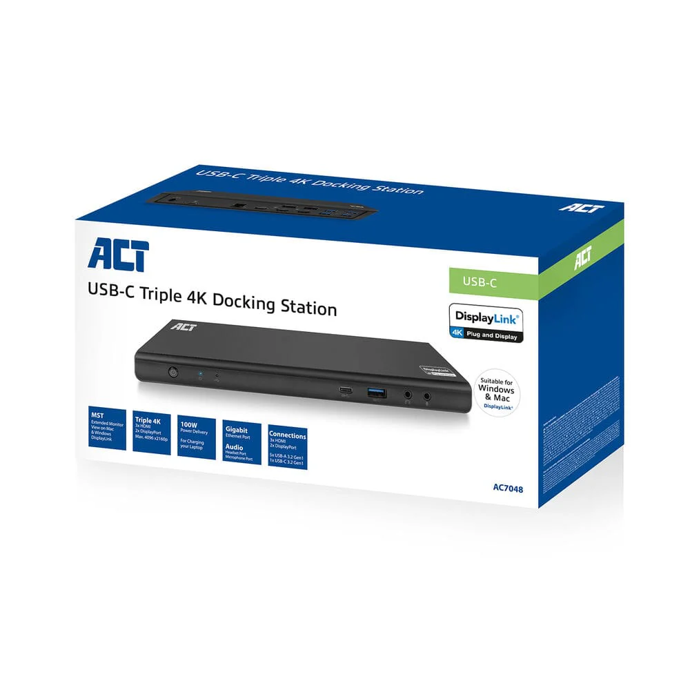 ACT USB-C Docking Station 4K, voor 2 of 3 monitoren - Image 18