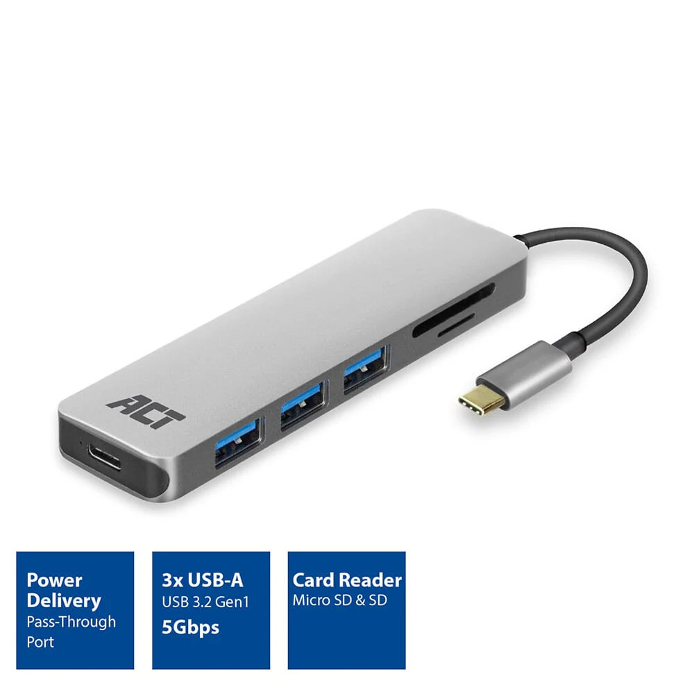 ACT USB-C hub 3.0, 3x USB-A, cardreader, PD pass-through - Image 11